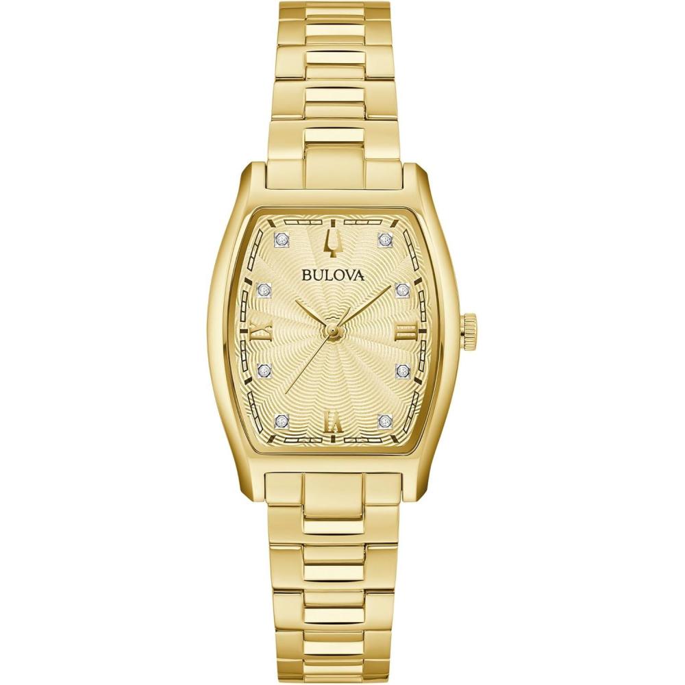 imageBulova Ladies Dress Classic Diamond 3Hand Quartz Watch Stainless Steel Bracelet 26x35mm CaseGold Tone