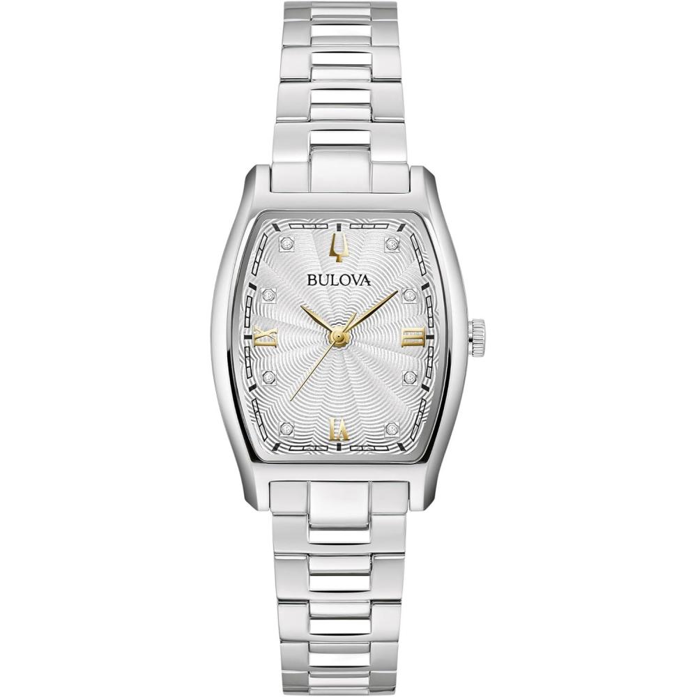 imageBulova Ladies Dress Classic Diamond 3Hand Quartz Watch Stainless Steel Bracelet 26x35mm CaseSilver