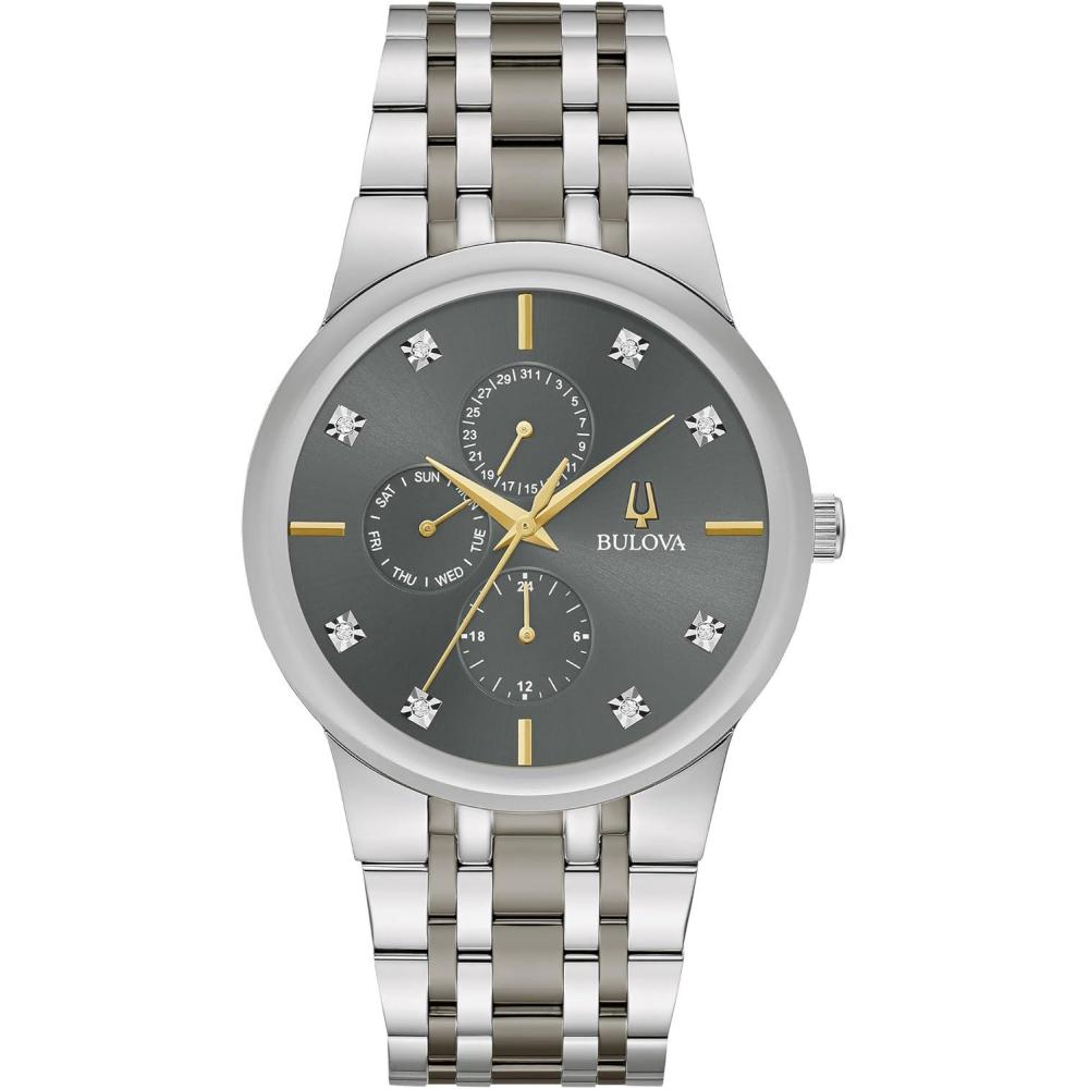 imageBulova Mens Modern Diamond Quartz Two Tone Stainless Steel Watch Grey Dial Style98D186