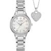 Bulova-Ladies’ Crystal Stainless Steel Box Set with White Mother-of-Pearl Dial 3-Hand Quartz-Watch and Heart Crystal-Pendant-Necklace, 30mm Style: 96X162