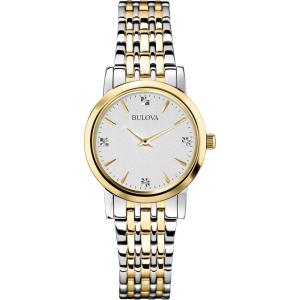 Bulova Classic Quartz Ladies Watch, Stainless Steel Diamond(Two-Tone Yellow Gold)