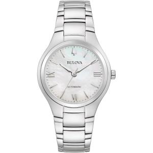 Bulova Ladies’ Classic 3-Hand Automatic Stainless Steel Watch, Mother-of-Pearl Dial(Silver)