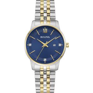 Bulova Ladies Classic 3-Hand Diamond Quartz Two Tone Stainless Steel Watch, Blue Dial Style:98P233