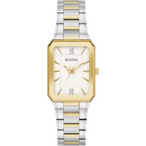Bulova Ladies’ Classic Diamond Two-Tone Stainless Steel 3-Hand Quartz Watch,White Dial Style: 98P209