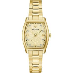 Bulova Ladies Dress Classic Diamond 3-Hand Quartz Watch, Stainless Steel Bracelet, 26x35mm Case(Gold Tone)