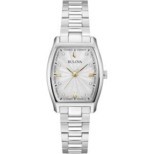 Bulova Ladies Dress Classic Diamond 3-Hand Quartz Watch, Stainless Steel Bracelet, 26x35mm Case(Silver)