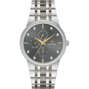 Bulova Men’s Modern Diamond Quartz Two Tone Stainless Steel Watch, Grey Dial Style:98D186
