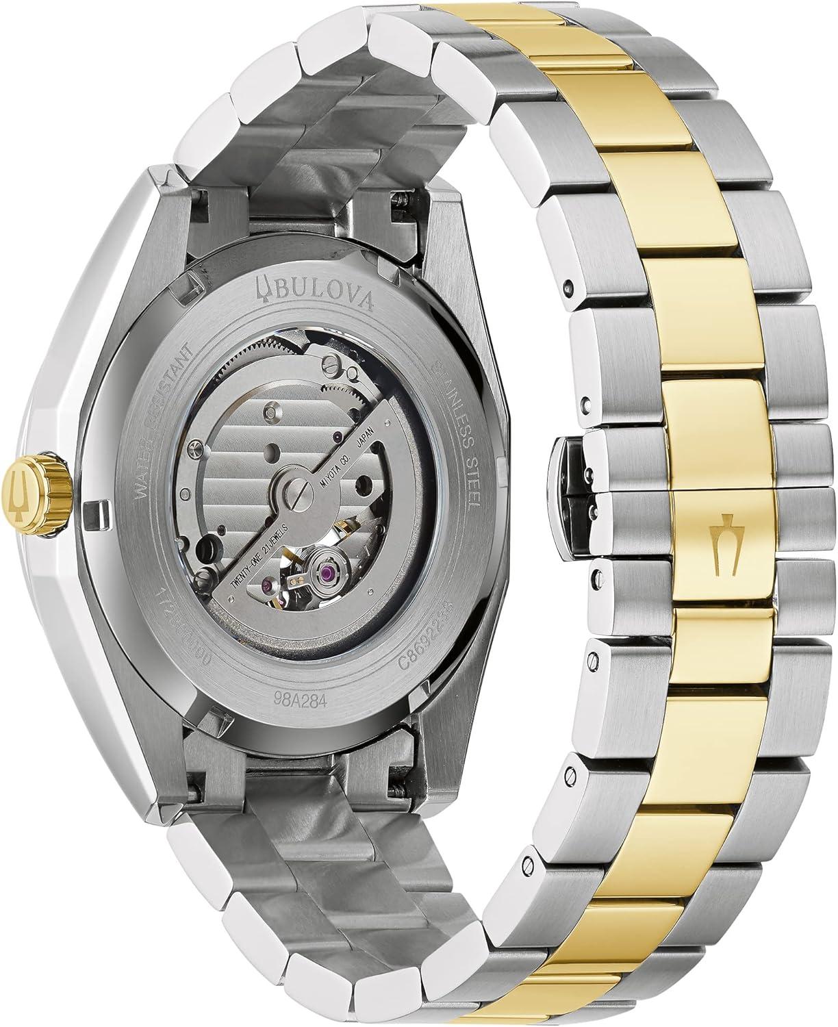 imageBulova Mens Classic Surveyor 3Hand Automatic Watch Hack Feature Luminous Hand Open Aperture ScrewBack Case 42mm