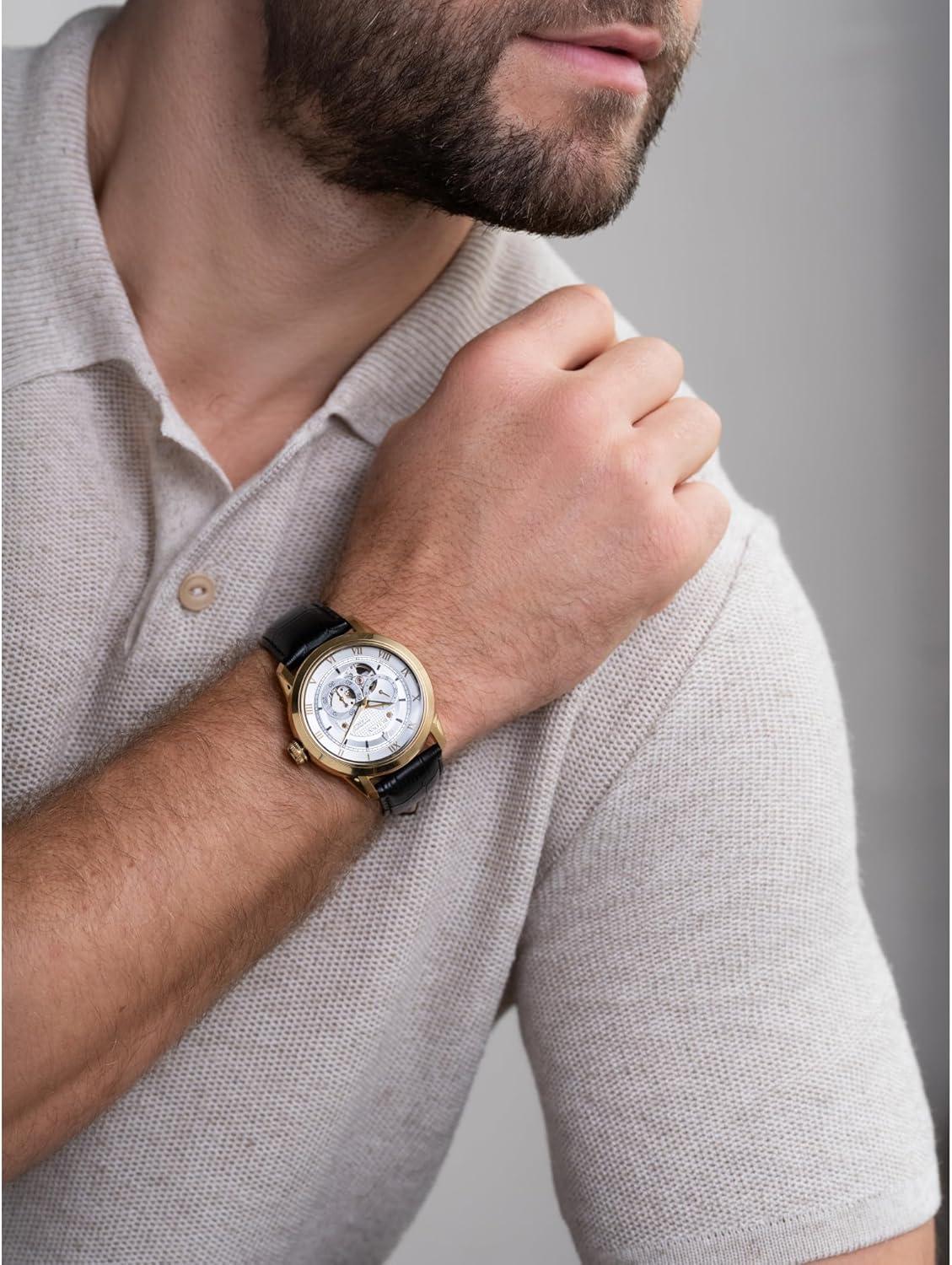 imageBulova Mens Classic Sutton 4Hand Automatic Watch 24Hour Sub Dial Open Aperture SelfWinding Exhibition Caseback Double Curved Mineral Crystal Luminous Hands 42mmGold