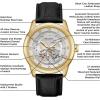Bulova Men’s Classic Sutton 4-Hand Automatic Watch, 24-Hour Sub Dial, Open Aperture, Self-Winding, Exhibition Caseback, Double Curved Mineral Crystal, Luminous Hands, 42mm(Gold)