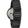Bulova Men’s Modern 3-Hand Automatic Watch, Open Aperture Dial and Edge to Edge Crystal(Black Ion-Plated/Gold Tone Accents)