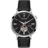 Bulova Men’s Classic Aerojet 3-Hand Automatic Leather Strap Watch, Open Aperture, 40-Hour Power Reserve, Double Curved Mineral Crystal, 41mm(Black Strap/Black Dial)