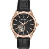 Bulova Men’s Classic Automatic Watch with Leather Strap, Open Aperture Dial, Hack Feature, 41mm(Black Strap/Rose Gold)