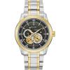 Bulova Men’s Classic Sutton 4-Hand Automatic Watch, 24-Hour Sub Dial, Open Aperture, Self-Winding, Exhibition Caseback, Double Curved Mineral Crystal, Luminous Hands, 42mm(Two-Tone Gold/Black Dial)