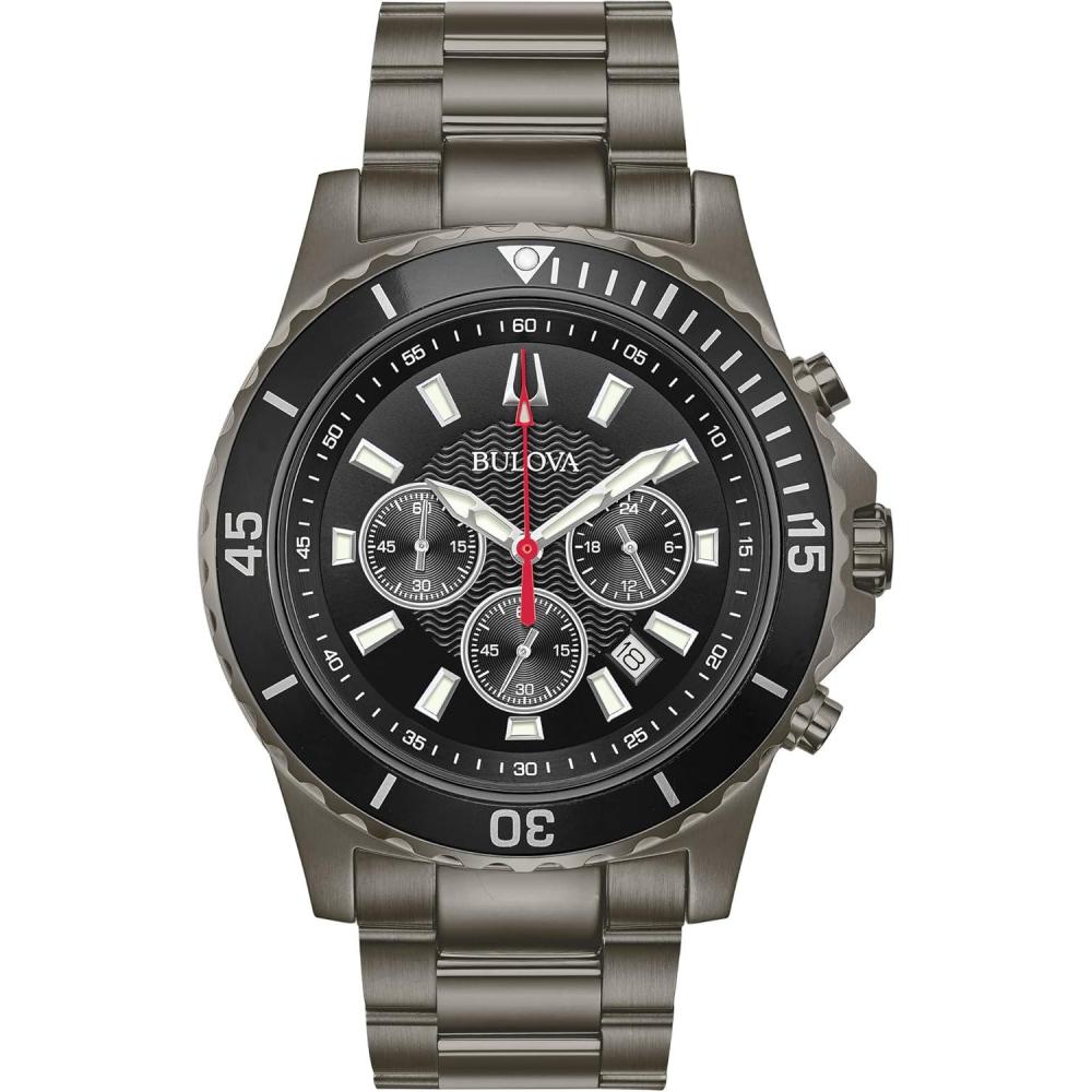 imageBulova Mens Classic Sport Stainless Steel 6Hand Chronograph Quartz Watch with 44mm DialGrey Ion PlatedBlack Dial