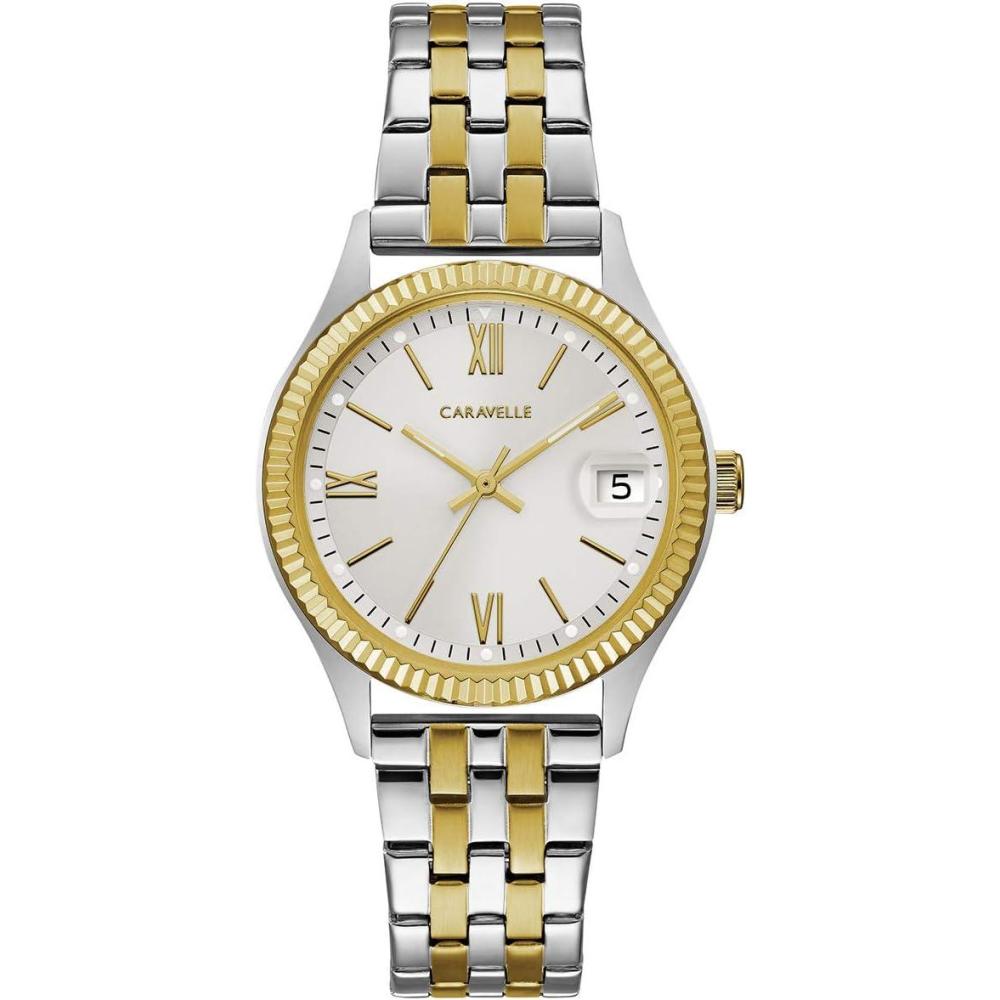 imageCaravelle by Bulova Ladies Classic Dress CoinEdge 3Hand DayDate Quartz WatchTwo Tone Gold