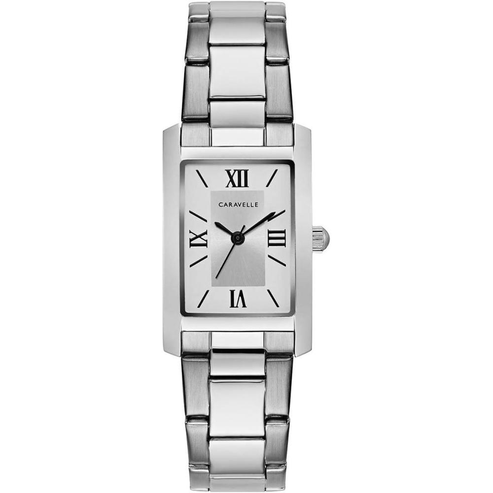 imageCaravelle by Bulova Ladies Dress 3Hand Quartz Watch Rectangle Case Roman Numeral Curved MineralSilver