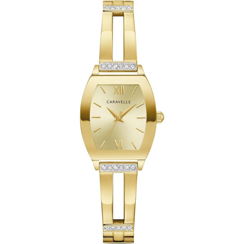 imageCaravelle by Bulova Ladies Modern Crystal 3 Hand Quartz Stainless Steel Bangle Watch Expansion BandGold Tone