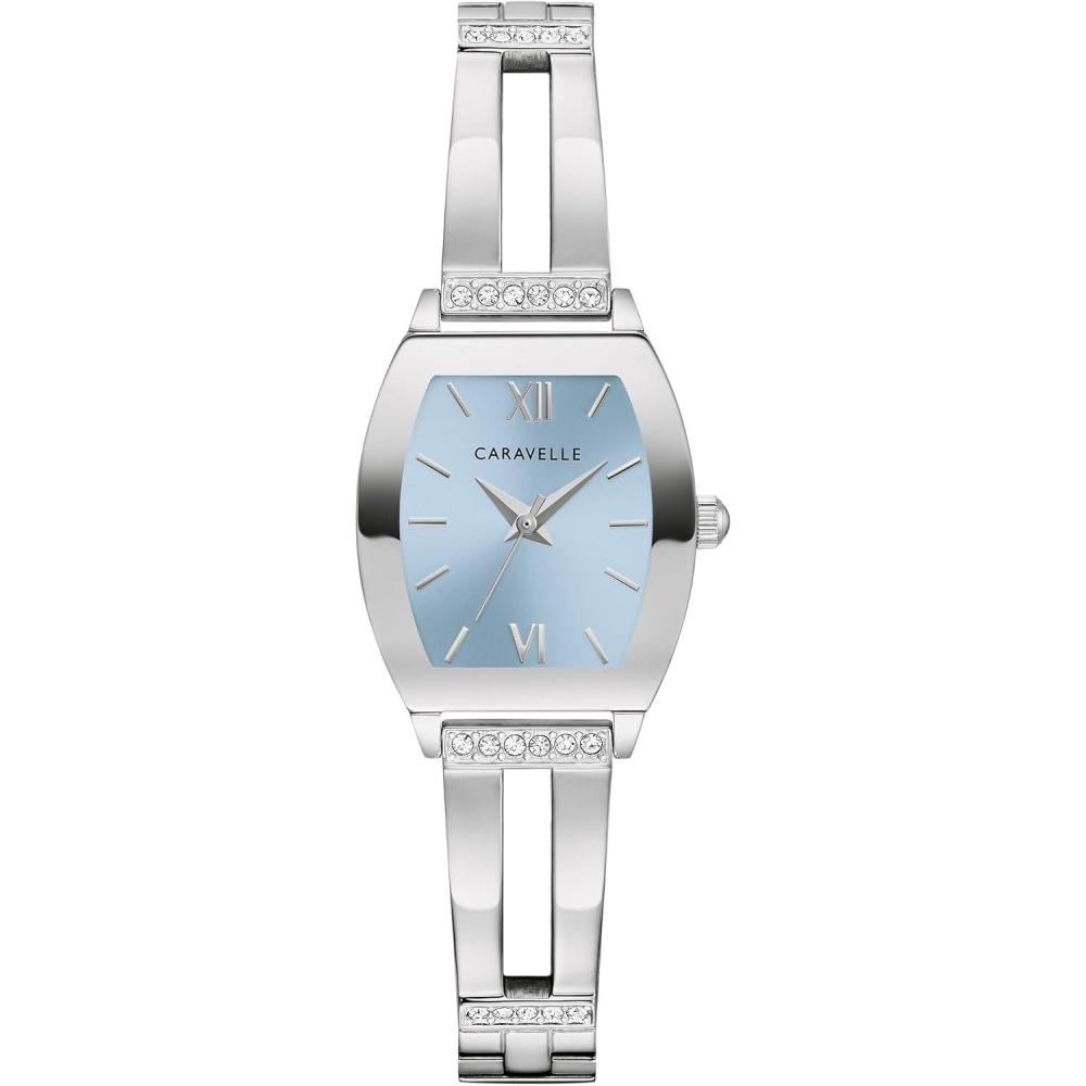 imageCaravelle by Bulova Ladies Modern Crystal 3 Hand Quartz Stainless Steel Bangle Watch Expansion BandSilverBlue