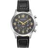 Bulova Men’s Classic Stainless Steel 6-Hand Chronograph Quartz Leather Strap Watch with Grey Dial, Gold Accents, Arabic Markers, 41mm(Black Strap)