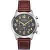Bulova Men’s Classic Stainless Steel 6-Hand Chronograph Quartz Leather Strap Watch with Grey Dial, Gold Accents, Arabic Markers, 41mm(Brown Strap)