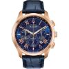 Bulova Men’s Classic Wilton 3-Hand Chronograph Watch, Luminous Hands, Roman Numeral Markers Domed Mineral Crystal, 43mm, Blue Strap/ Rose Gold