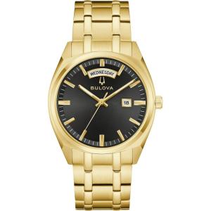 Bulova Men’s Classic Dress Surveyor 2-Hand Day/Date Quartz Watch, Luminous Hands, 39mm(Gold Tone/Black Dial)