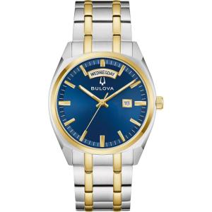 Bulova Men’s Classic Dress Surveyor 2-Hand Day/Date Quartz Watch, Luminous Hands, 39mm(Two-Tone Gold/Blue Dial)