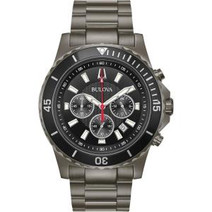 Bulova Men’s Classic Sport Stainless Steel 6-Hand Chronograph Quartz Watch with 44mm Dial(Grey Ion Plated/Black Dial)