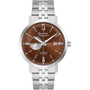 Bulova Men’s Vintage Aerojet 4-Hand Automatic Watch, Open Aperture, Hack Feature, 24 Hour Time, Calendar Date, Double Curved Mineral Crystal, Luminous Hands, 41mm(Stainless/ Brown Dial)