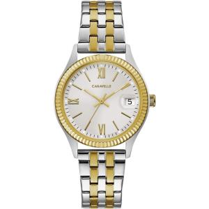 Caravelle by Bulova Ladies’ Classic Dress Coin-Edge 3-Hand Day-Date Quartz Watch(Two Tone Gold)