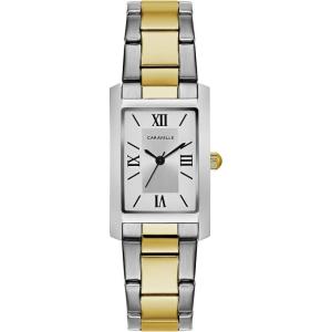 Caravelle by Bulova Ladies’ Dress 3-Hand Quartz Watch, Rectangle Case, Roman Numeral, Curved Mineral(Two Tone Gold)