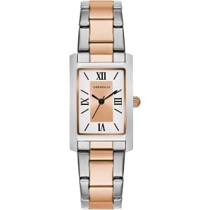 Caravelle by Bulova Ladies’ Dress 3-Hand Quartz Watch, Rectangle Case, Roman Numeral, Curved Mineral(Two Tone Rose Gold)