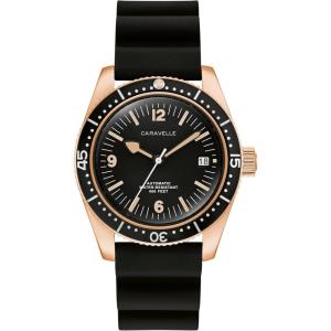 Caravelle by Bulova Men’s Automatic Watch, Vintage Sea Hunter(Black Rubber Strap & Black Dial)