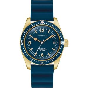 Caravelle by Bulova Men’s Automatic Watch, Vintage Sea Hunter(Blue Rubber Strap & Blue Dial)