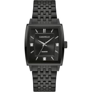 Caravelle by Bulova Men’s Modern Diamond 3-Hand Quartz Steel Tonneau Watch(Black)
