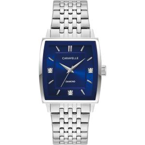 Caravelle by Bulova Men’s Modern Diamond 3-Hand Quartz Steel Tonneau Watch(Silver/Blue)