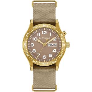 Caravelle by Bulova Men’s Quartz Watch, Vintage Lite Up, Taupe Nylon Strap, Taupe Dial, Day/Date Style: 44C113