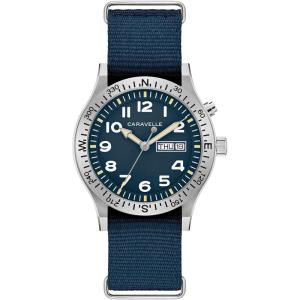 Caravelle by Bulova Men’s Quartz Watch,Vintage Lite Up, Blue Nylon Strap, Blue Dial, Day/Date Style: 43C126