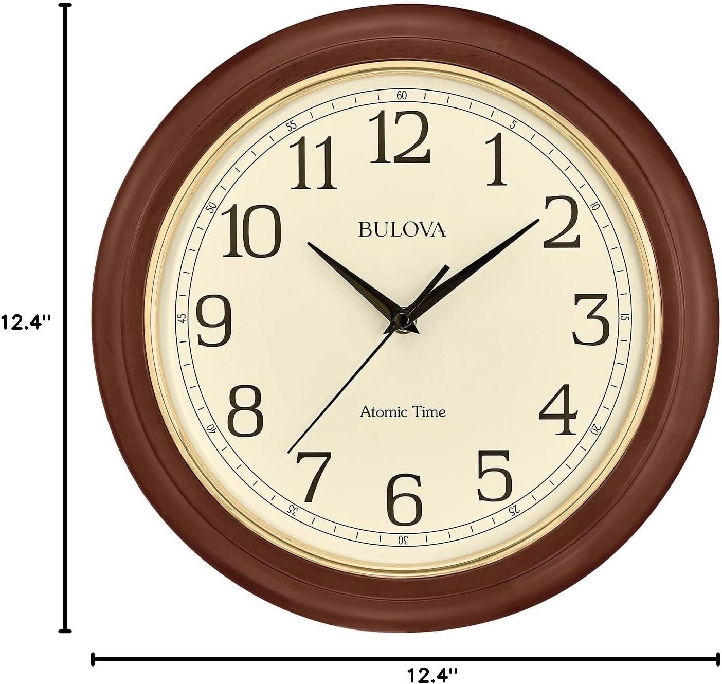 imageBulova Atomic Time 2 Analog Wall Clock C5004 124 Wooden Frame Sets Time Automatically Quartz Movement Battery Operated Classic DesignLarge