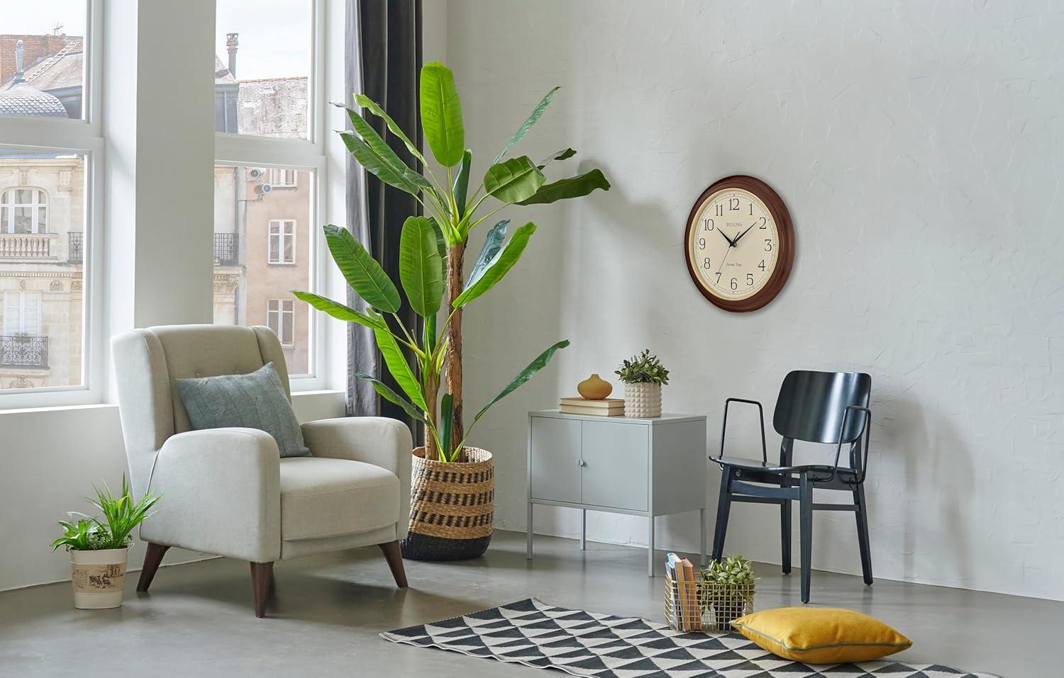 imageBulova Atomic Time 2 Analog Wall Clock C5004 124 Wooden Frame Sets Time Automatically Quartz Movement Battery Operated Classic DesignLarge