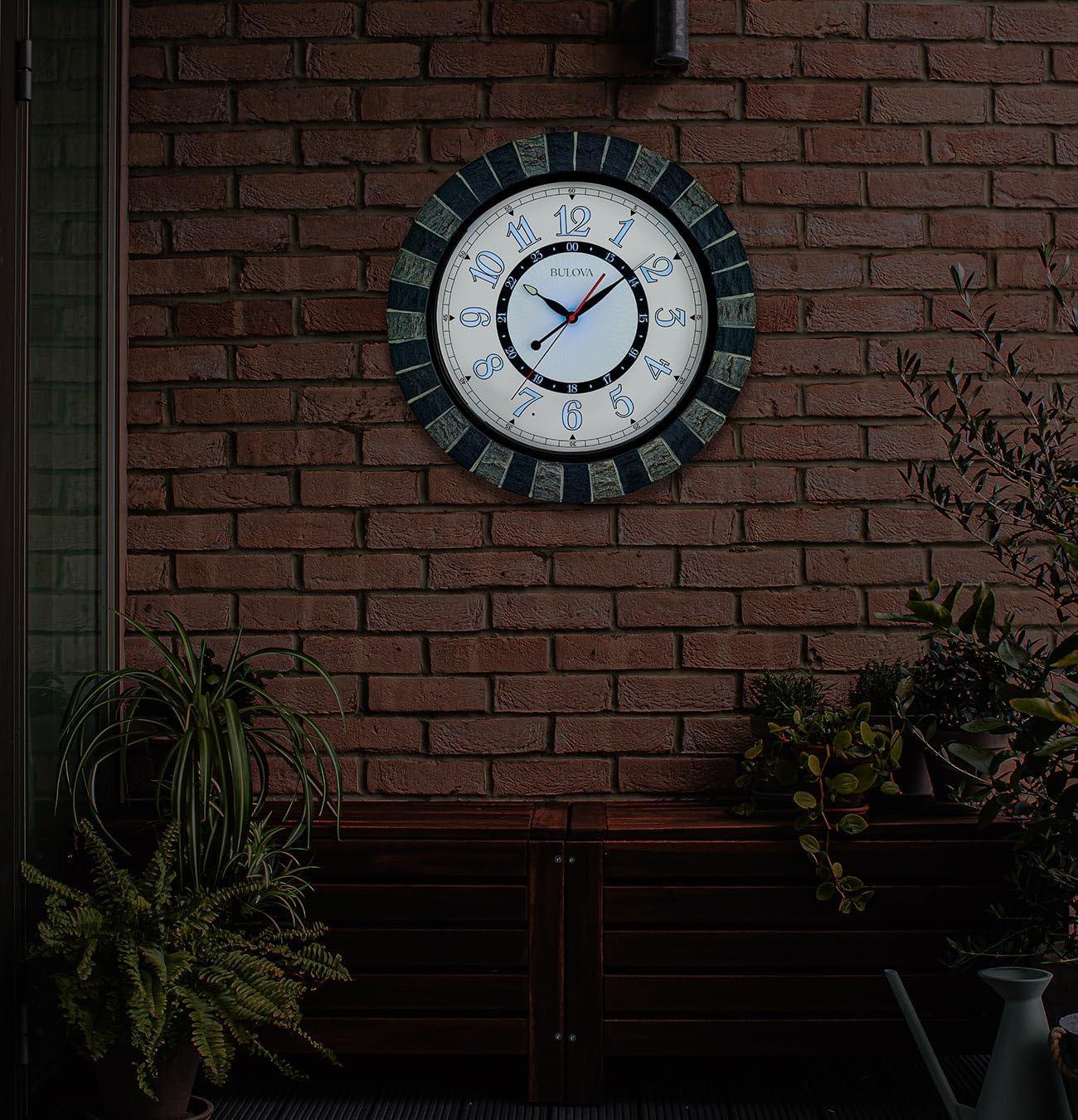 imageBulova C3392 Outdoor Lighted Patio Clock WeatherResistant Large Numerals Elegant Finish Outdoor Battery Powered