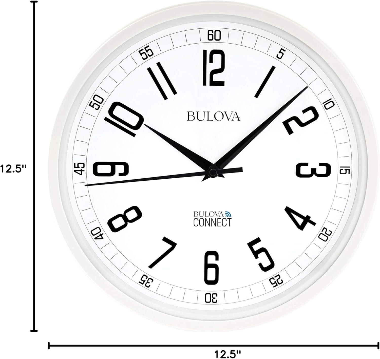 imageBulova C5002 Accuracy Wall Clock Ultra High Precision Quartz Movement Oversized 125 Modern White Round Frame EasytoRead Numbers Automatically Adjusts to Daylight Savings BatteryPowered