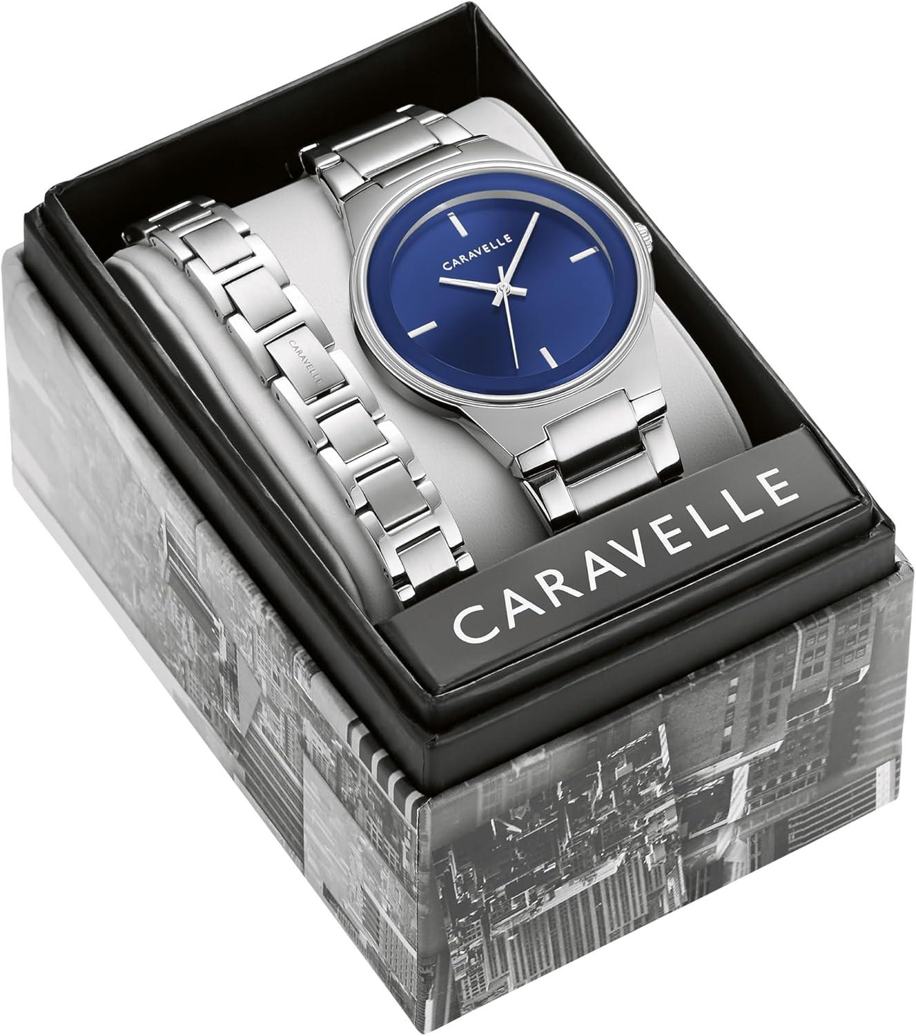 imageBulova Caravelle Mens Modern Stainless Steel 3Hand Quartz Watch and Bracelet Box Set 40mm Style 43K101