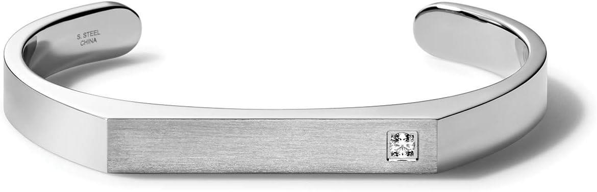 imageBulova Mens Classic Stainless Steel Diamond Cuff BraceletSilverTone