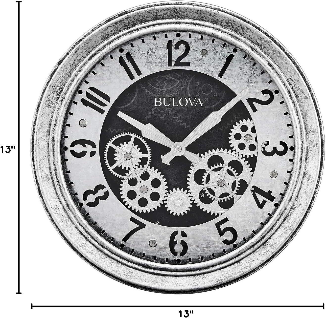 imageBulova The Industrial Wall Clock C4339 13 Diameter Open Gear Design Antique Silver Finish Quartz Movement