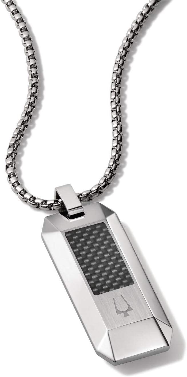imageMens Precisionist Round Box Link Chain Necklace with Dog Tag Pendant StyleBlack Carbon Fiber