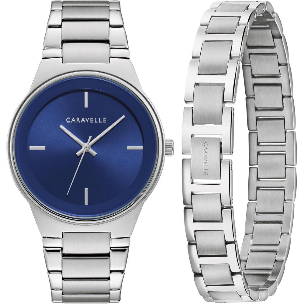 imageBulova Caravelle Mens Modern Stainless Steel 3Hand Quartz Watch and Bracelet Box Set 40mm Style 43K101