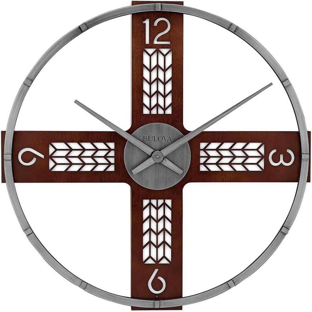 imageBulova Flagstaff Illuminated Wall Clock C4335 24 Walnut amp Pewter Frame with LED Backlight Quartz Movement Battery Operated Dimmer amp Timer Rustic Modern Design