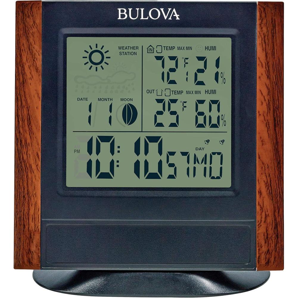 imageBulova Forecaster Versatile Tabletop Clock Brown amp Black B1708